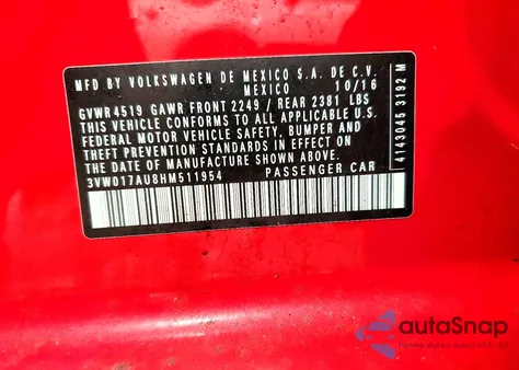 2017 Volkswagen Golf Sportwagen S from USA, damaged, VIN 3VW017AU8HM511954